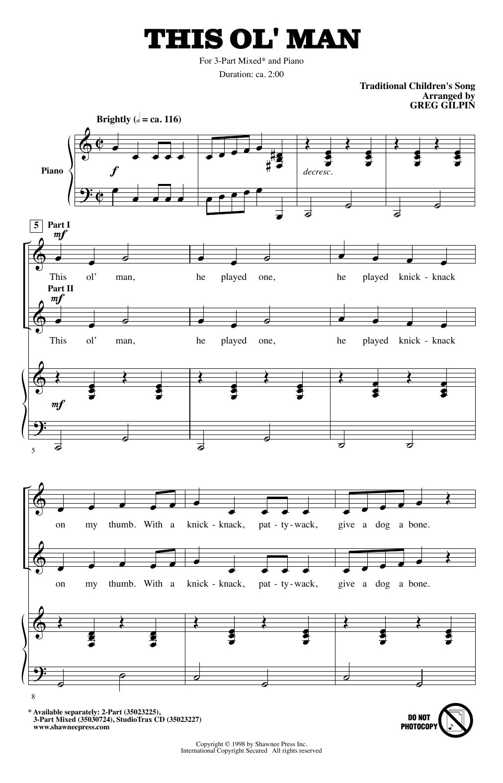 Greg Gilpin This Ol' Man sheet music notes and chords arranged for 3-Part Mixed Choir