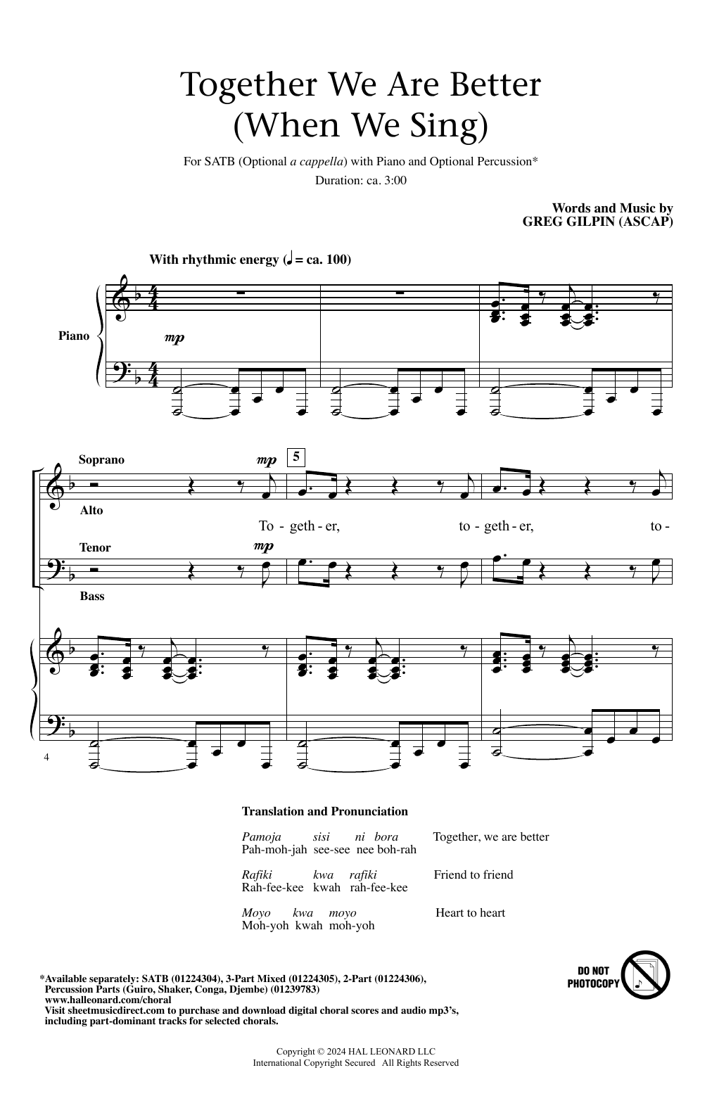 Greg Gilpin Together We Are Better (When We Sing) sheet music notes and chords arranged for 2-Part Choir