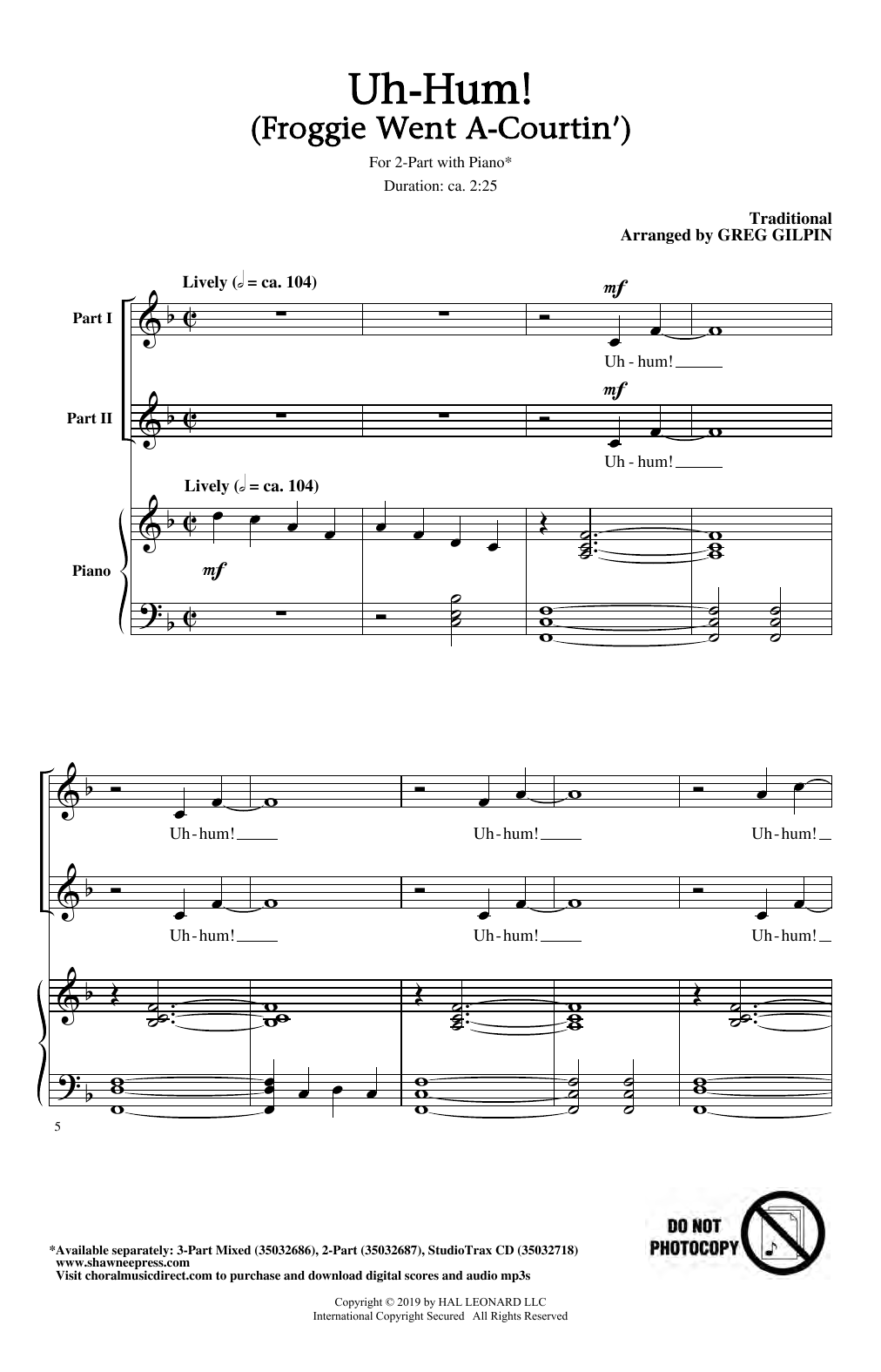 Greg Gilpin Uh-Hum! (Froggie Went A-Courtin') sheet music notes and chords arranged for 3-Part Mixed Choir