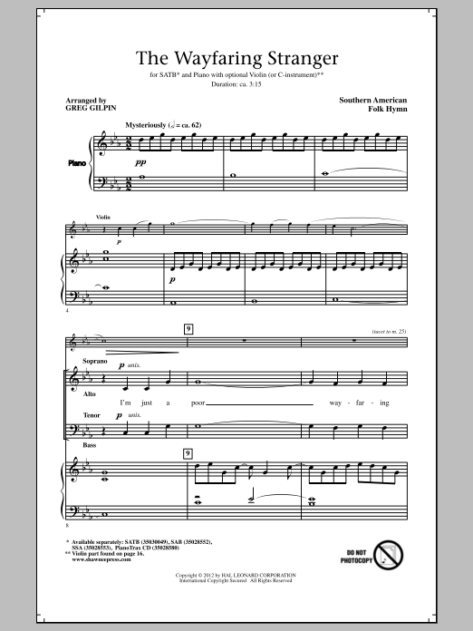 Greg Gilpin Wayfaring Stranger sheet music notes and chords arranged for SATB Choir