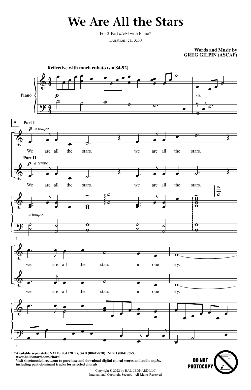 Greg Gilpin We Are All The Stars sheet music notes and chords arranged for SAB Choir