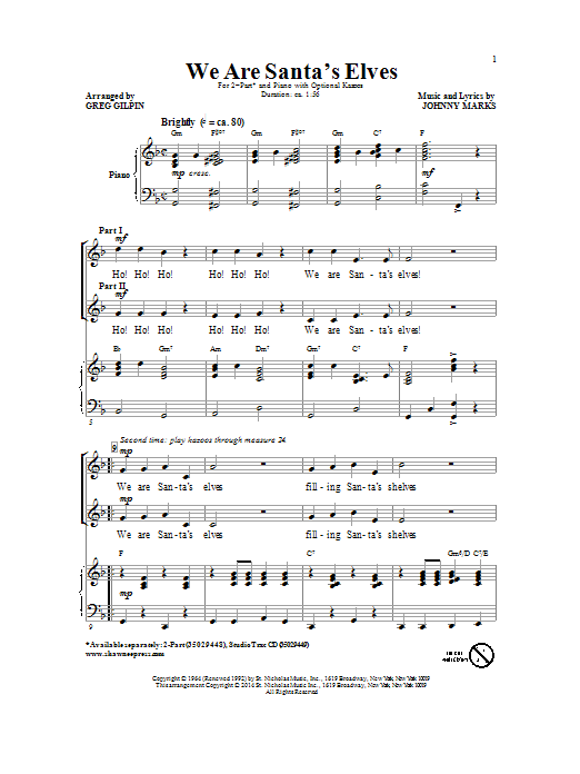 Greg Gilpin We Are Santa's Elves sheet music notes and chords arranged for 2-Part Choir