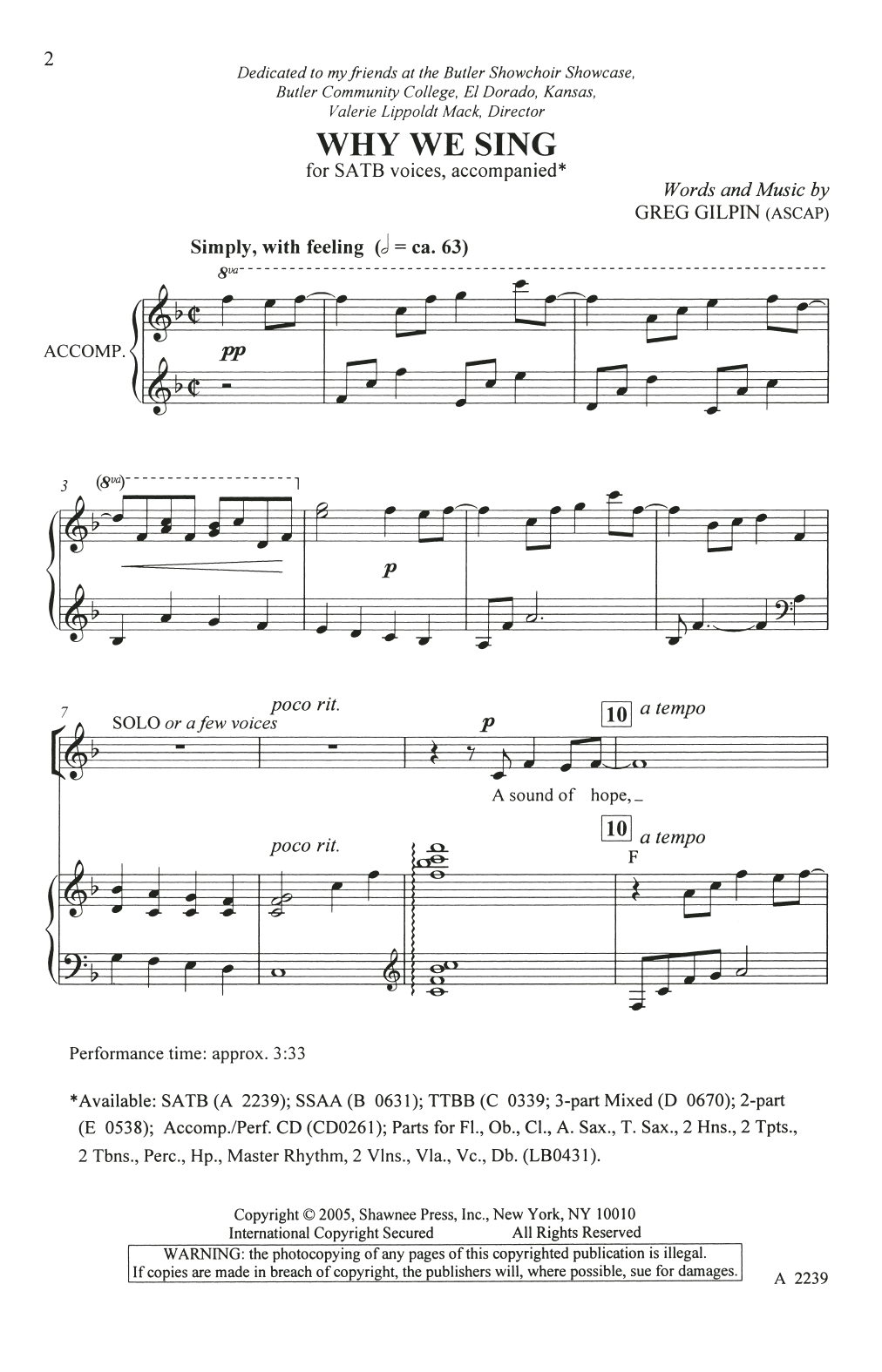 Greg Gilpin Why We Sing sheet music notes and chords arranged for SATB Choir