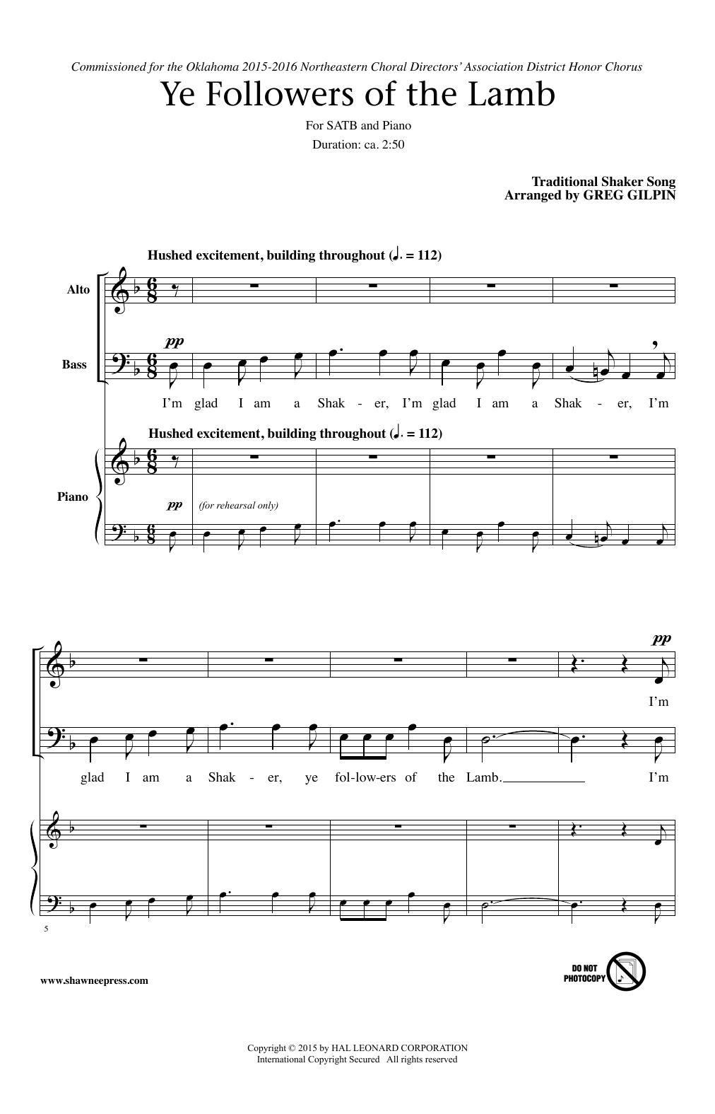 Greg Gilpin Ye Followers Of The Lamb sheet music notes and chords arranged for SATB Choir