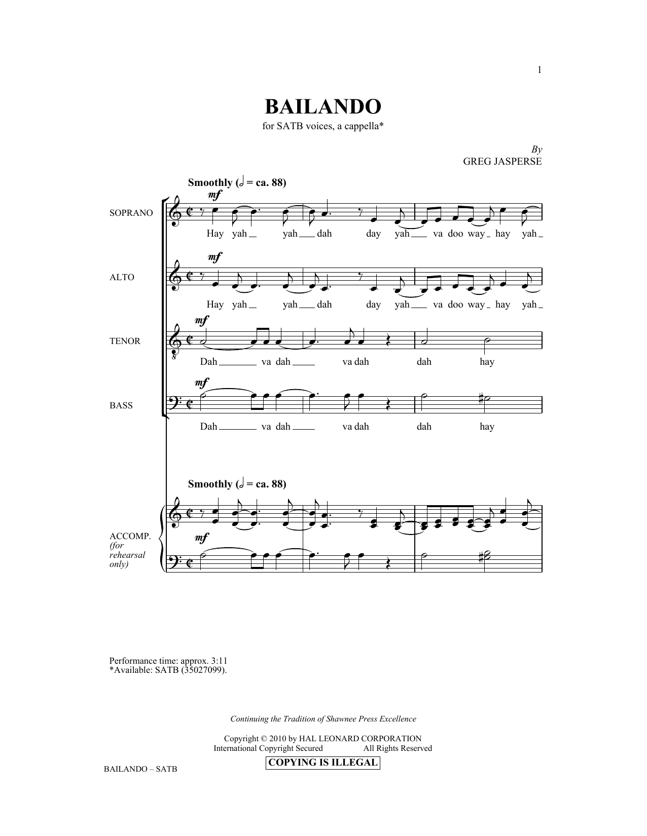 Greg Jasperse Bailando sheet music notes and chords arranged for SATB Choir