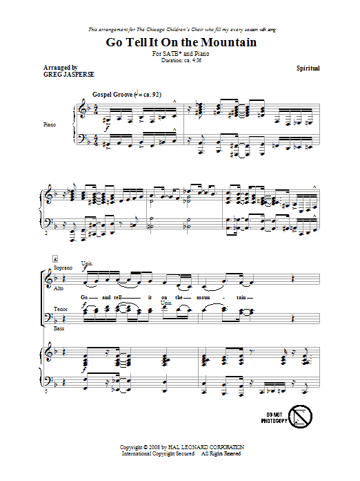 Greg Jasperse Go, Tell It On The Mountain sheet music notes and chords arranged for SATB Choir