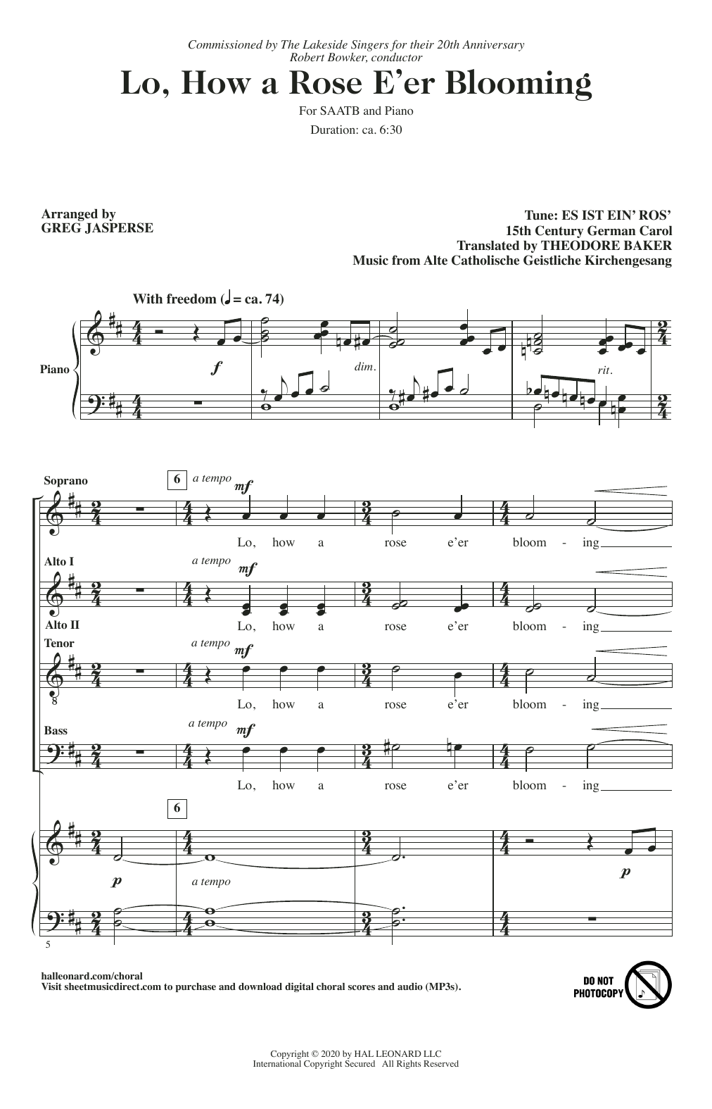 Greg Jasperse Lo, How A Rose E'er Blooming sheet music notes and chords arranged for Choir