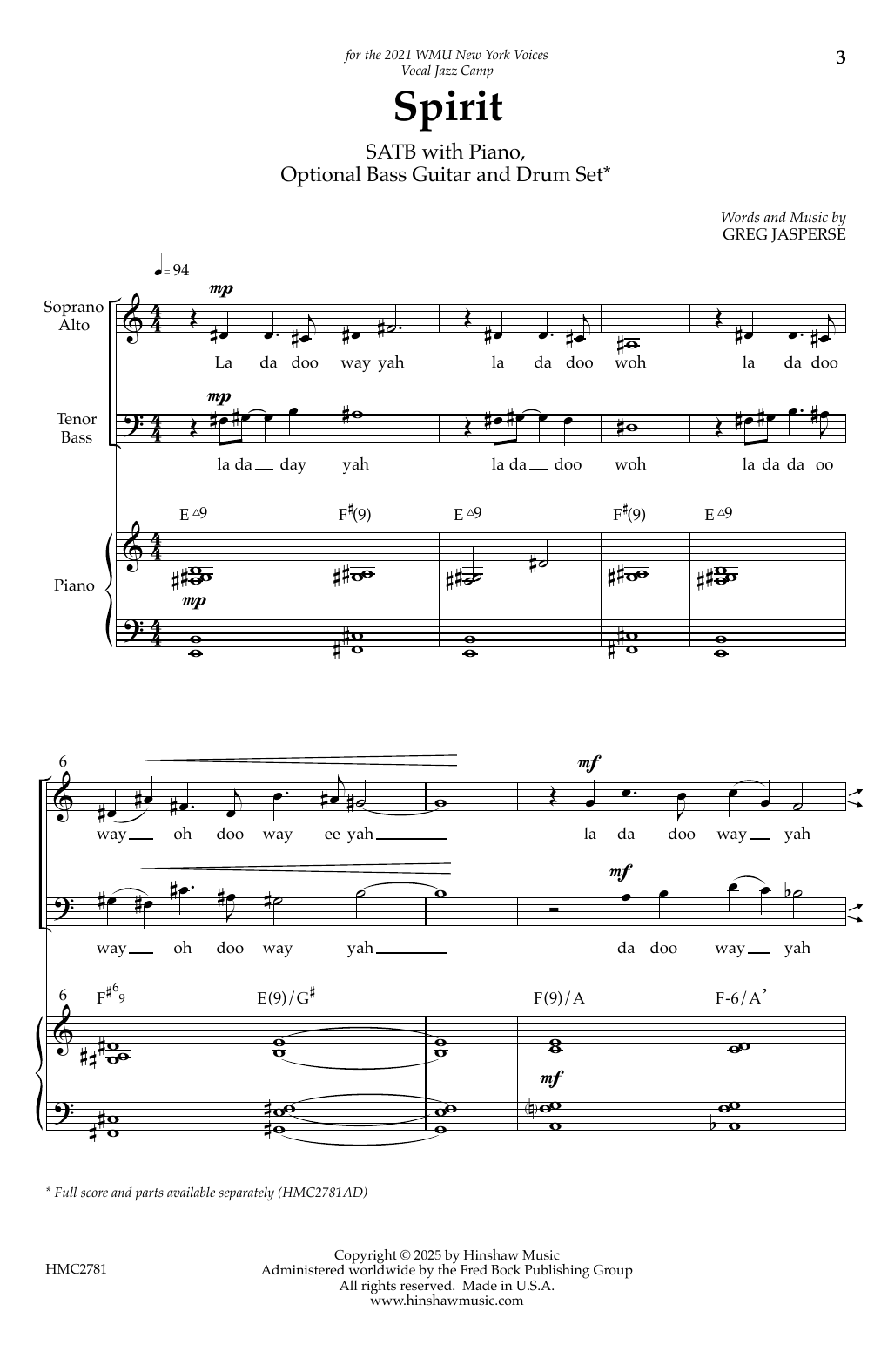 Greg Jasperse Spirit sheet music notes and chords arranged for SATB Choir