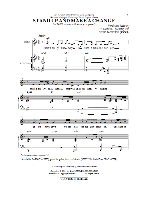 Greg Jasperse Stand Up And Make A Change sheet music notes and chords arranged for SATB Choir