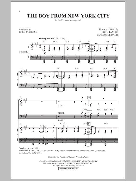 Greg Jasperse The Boy From New York City sheet music notes and chords arranged for SATB Choir