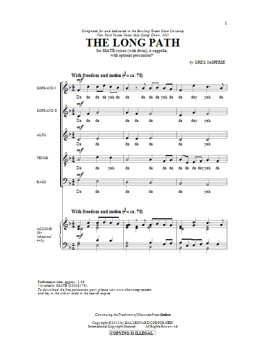 Greg Jasperse The Long Path sheet music notes and chords arranged for SATB Choir