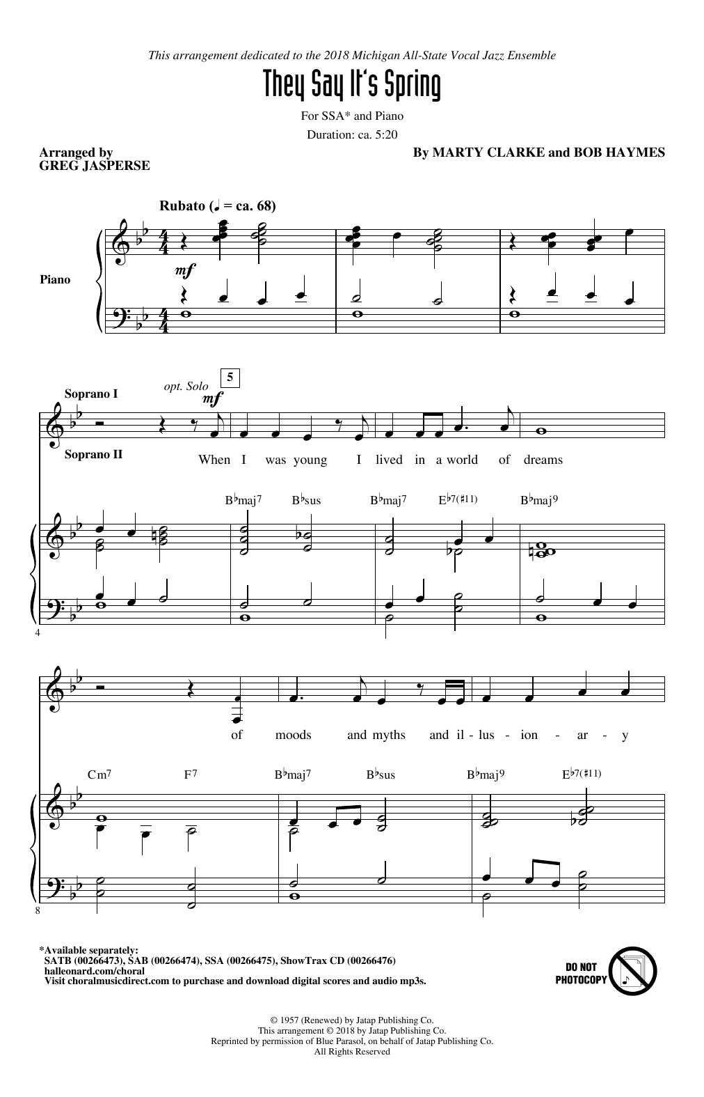 Greg Jasperse They Say It's Spring sheet music notes and chords arranged for SSA Choir