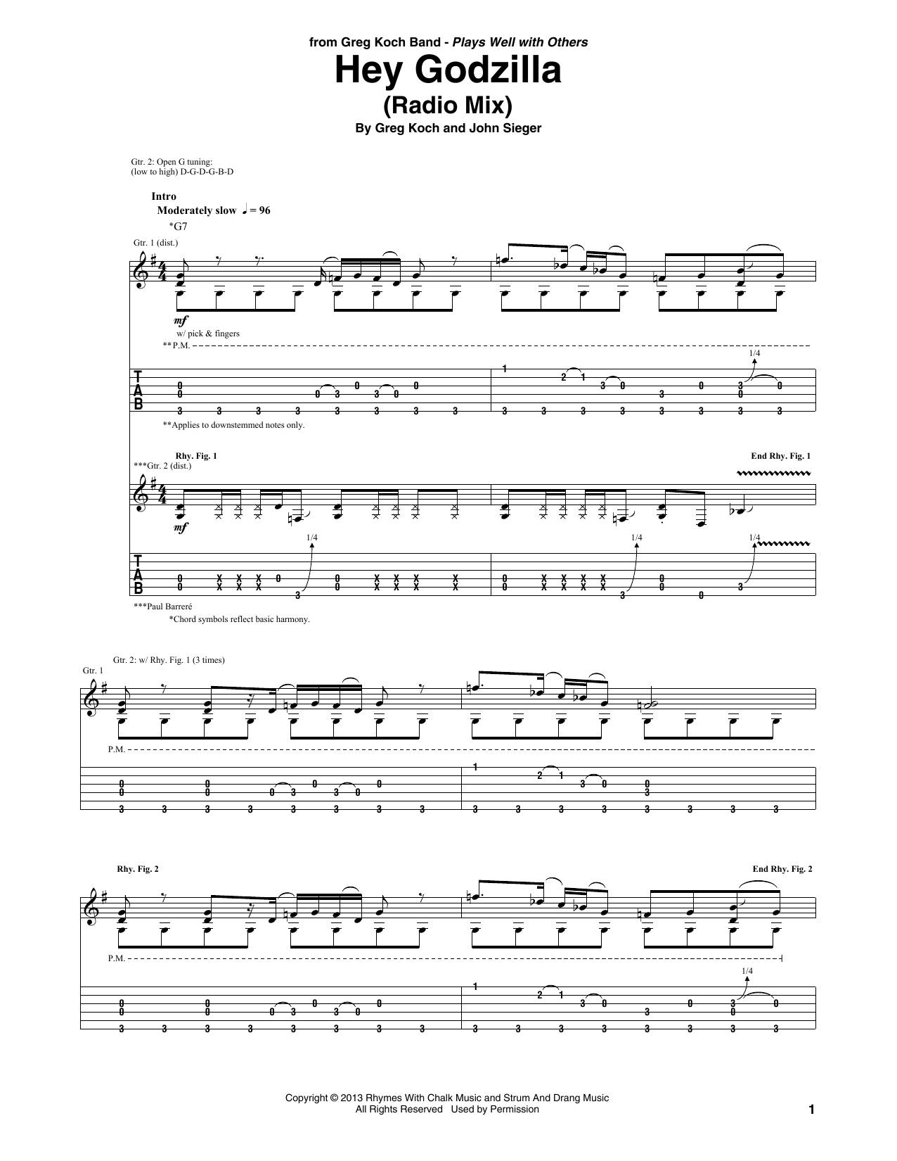 Greg Koch Hey Godzilla sheet music notes and chords arranged for Guitar Tab
