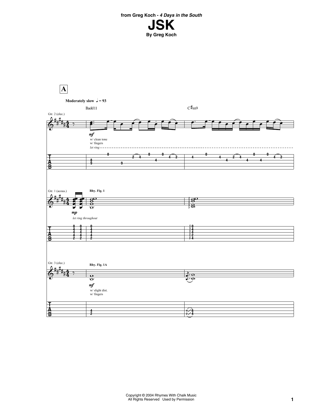 Greg Koch JSK sheet music notes and chords arranged for Guitar Tab