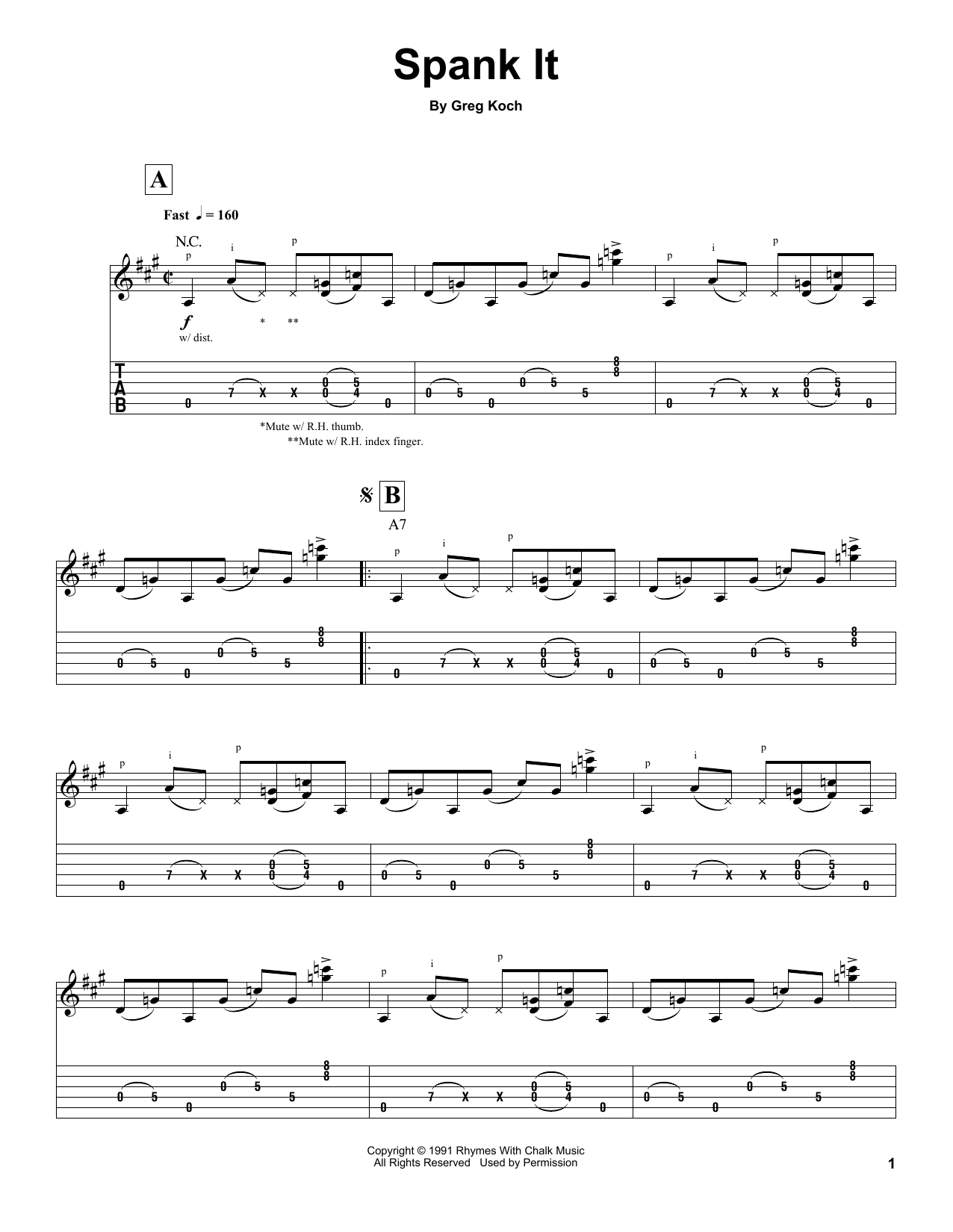 Greg Koch Spank It sheet music notes and chords arranged for Guitar Tab