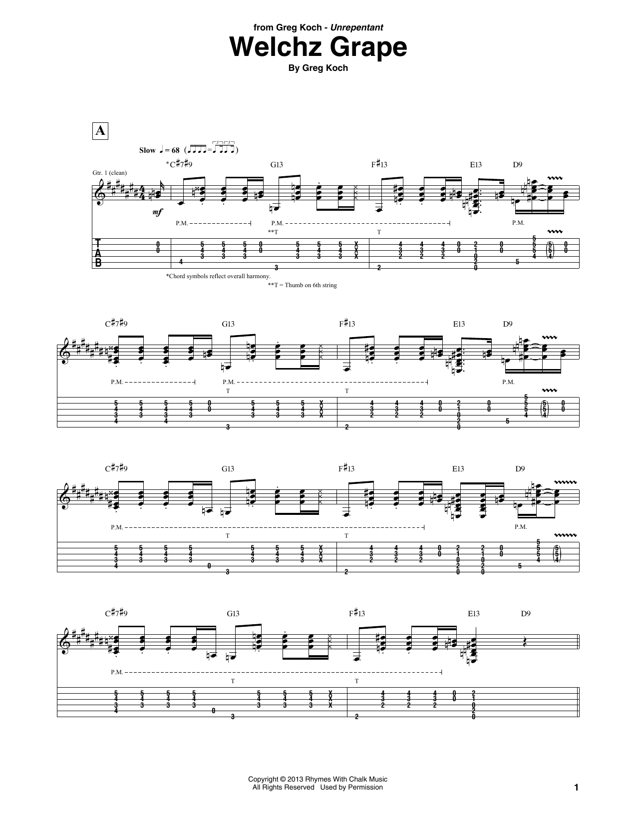 Greg Koch Welchz Grape sheet music notes and chords arranged for Guitar Tab