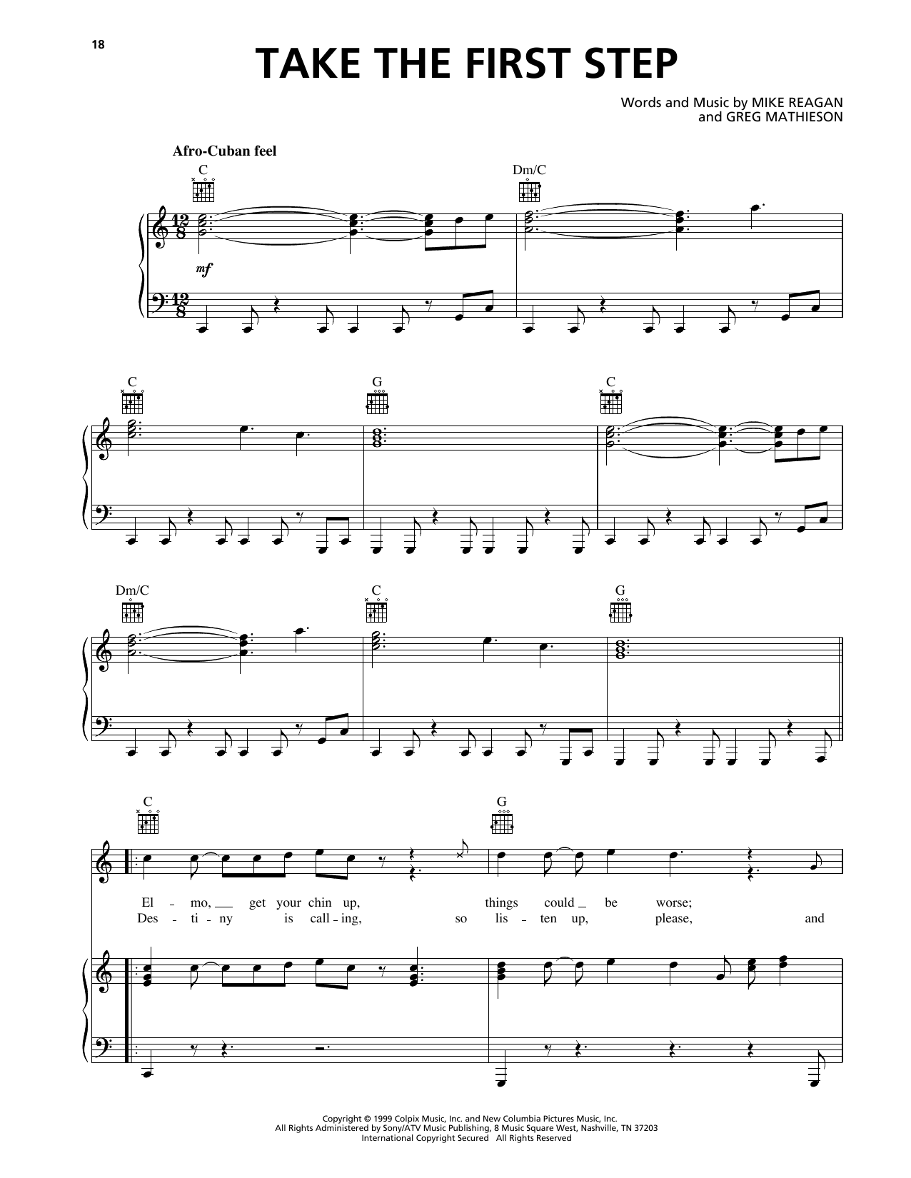 Greg Mathieson and Mike Reagan Take The First Step (from The Adventures Of Elmo In Grouchland) sheet music notes and chords arranged for Piano, Vocal & Guitar Chords (Right-Hand Melody)