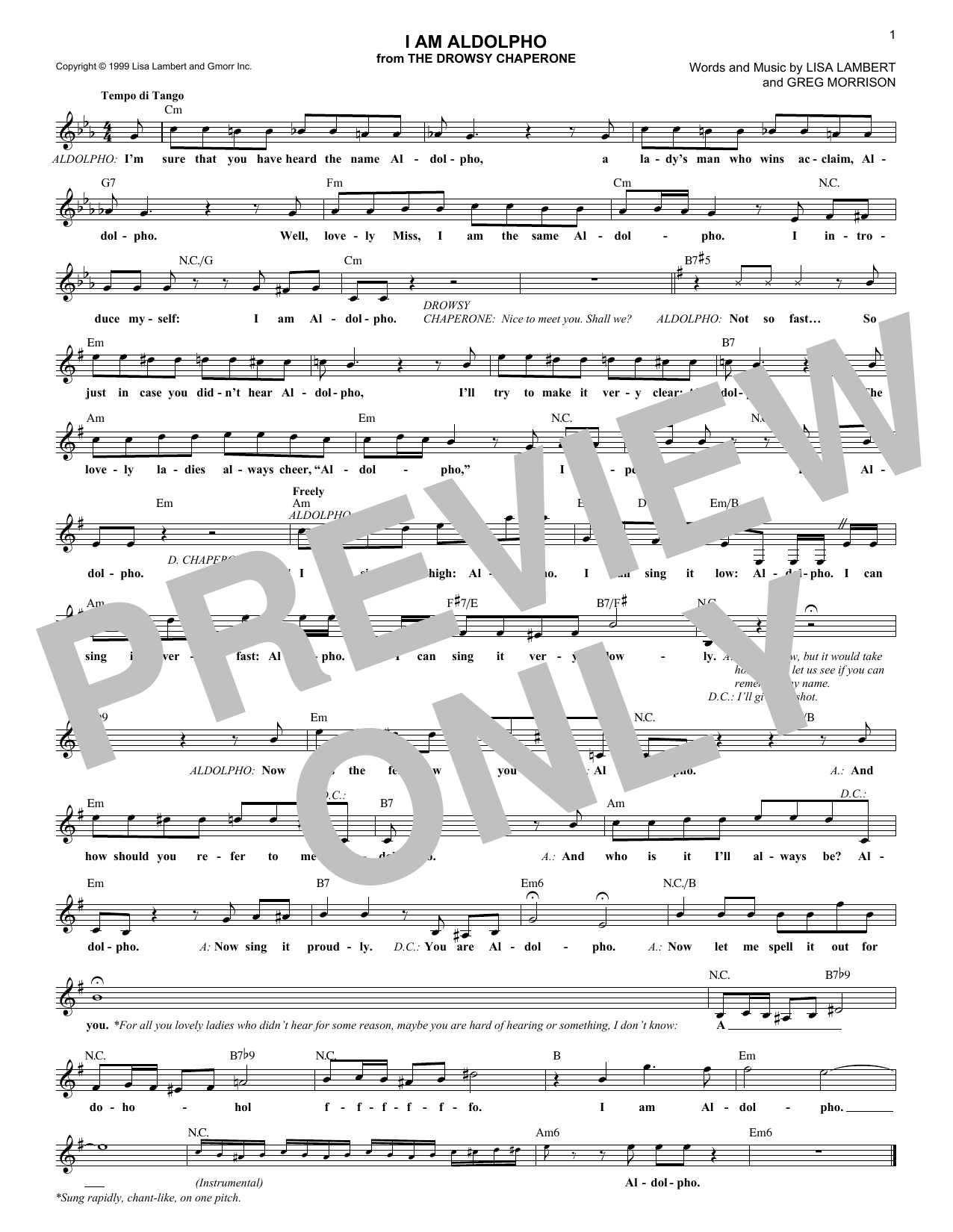 Greg Morrison I Am Aldolpho sheet music notes and chords arranged for Lead Sheet / Fake Book