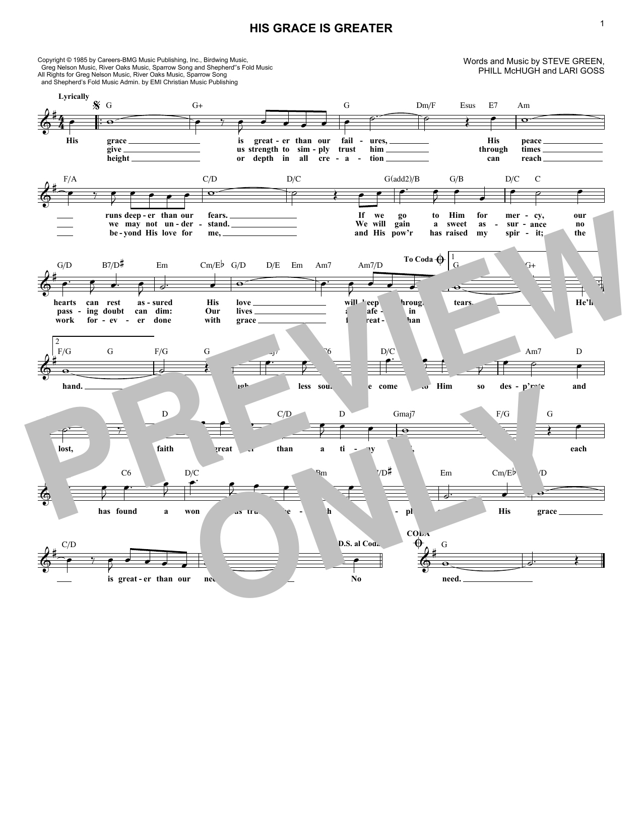 Greg Nelson His Grace Is Greater sheet music notes and chords arranged for Lead Sheet / Fake Book