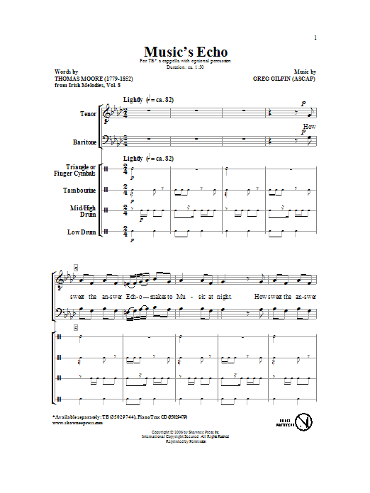 Greg Gilpin Music's Echo sheet music notes and chords arranged for TB Choir
