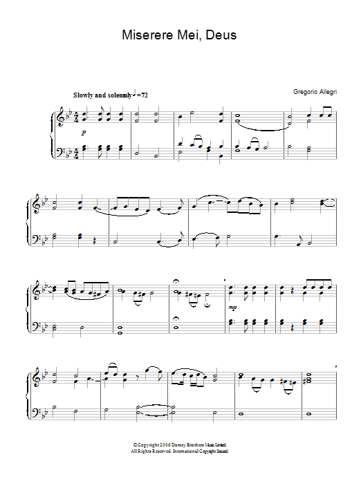 Gregorio Allegri Miserere Mei Deus sheet music notes and chords arranged for Easy Piano