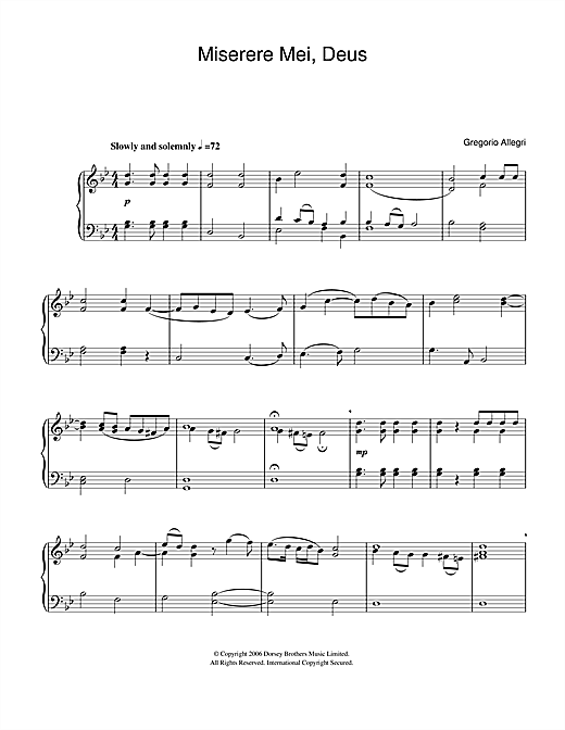 Gregorio Allegri Miserere Mei Deus sheet music notes and chords arranged for Easy Piano