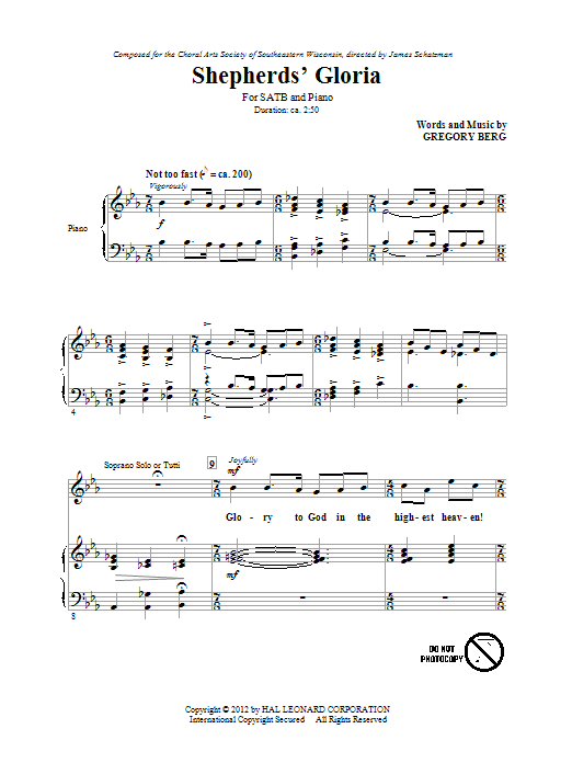 Gregory Berg Shepherd's Gloria sheet music notes and chords arranged for SATB Choir