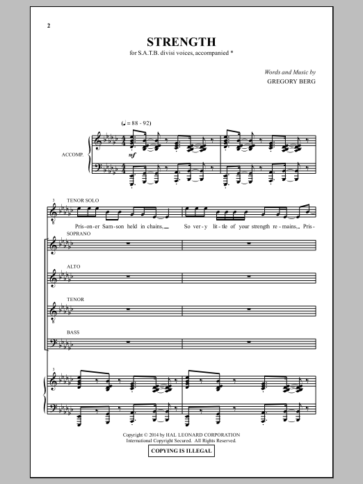 Gregory Berg Strength sheet music notes and chords arranged for SATB Choir