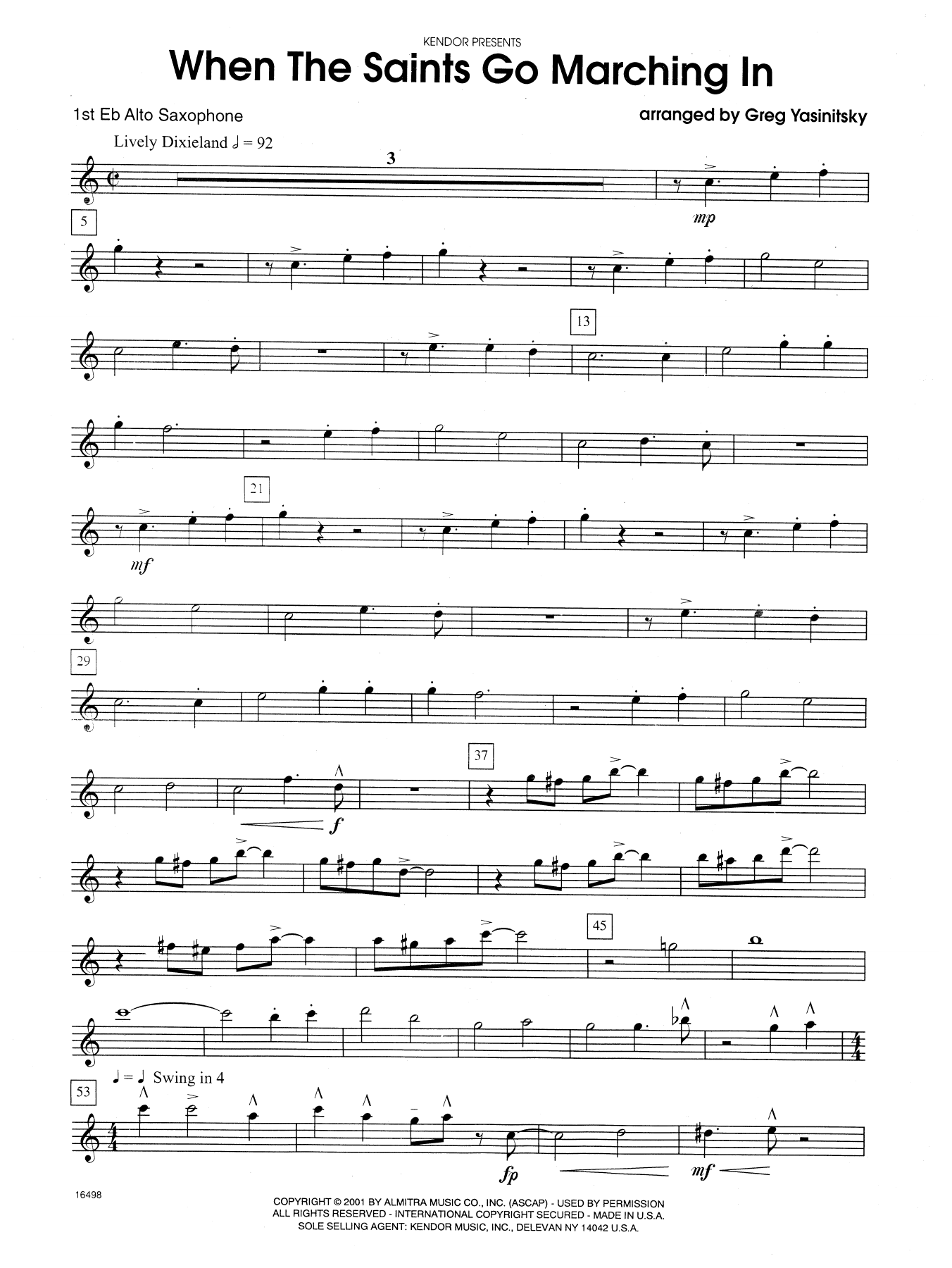 Gregory Yasinitsky When the Saints Go Marching In - 1st Eb Alto Saxophone sheet music notes and chords. Download Printable PDF.