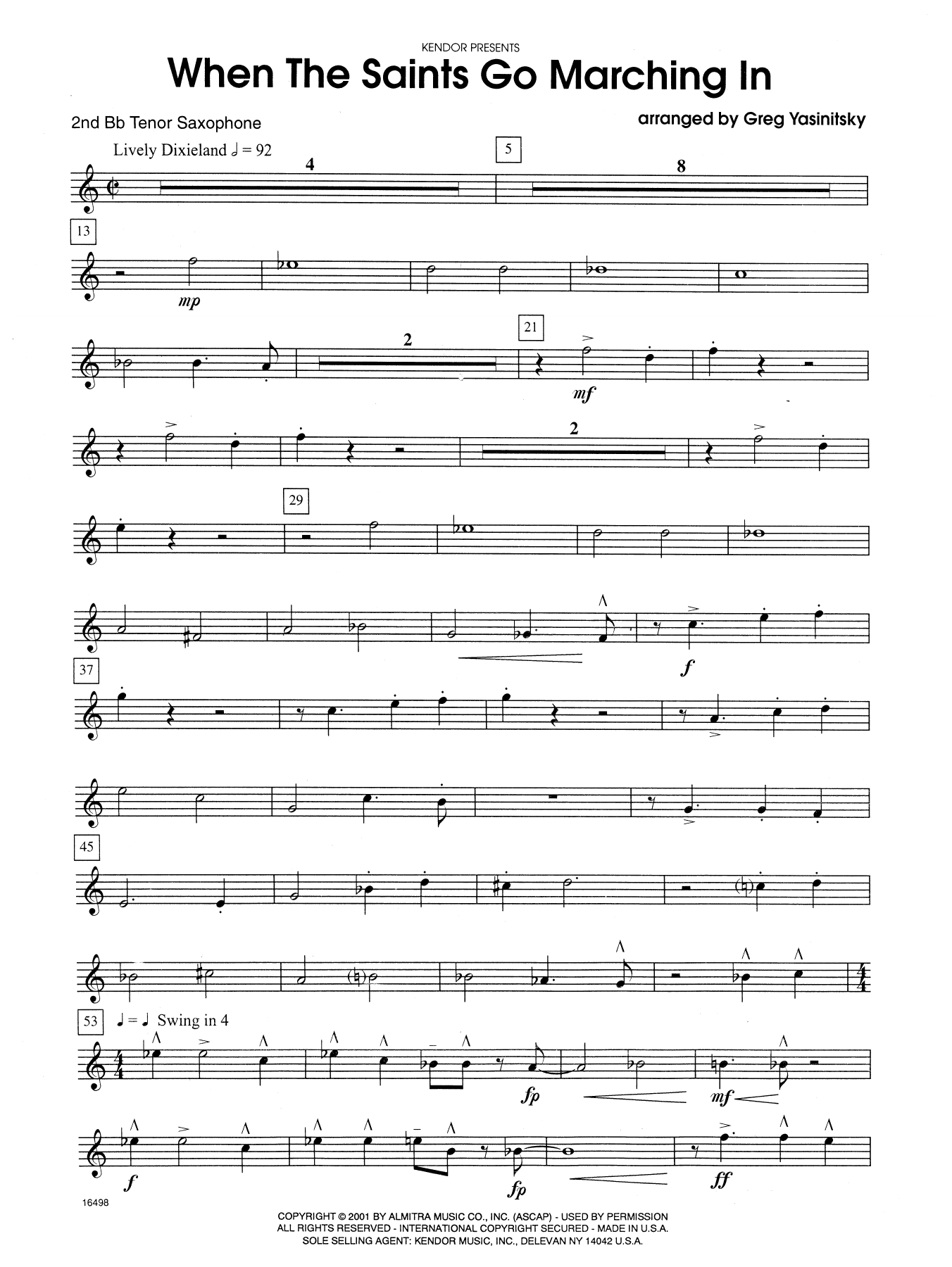 Gregory Yasinitsky When the Saints Go Marching In - 2nd Bb Tenor Saxophone sheet music notes and chords. Download Printable PDF.