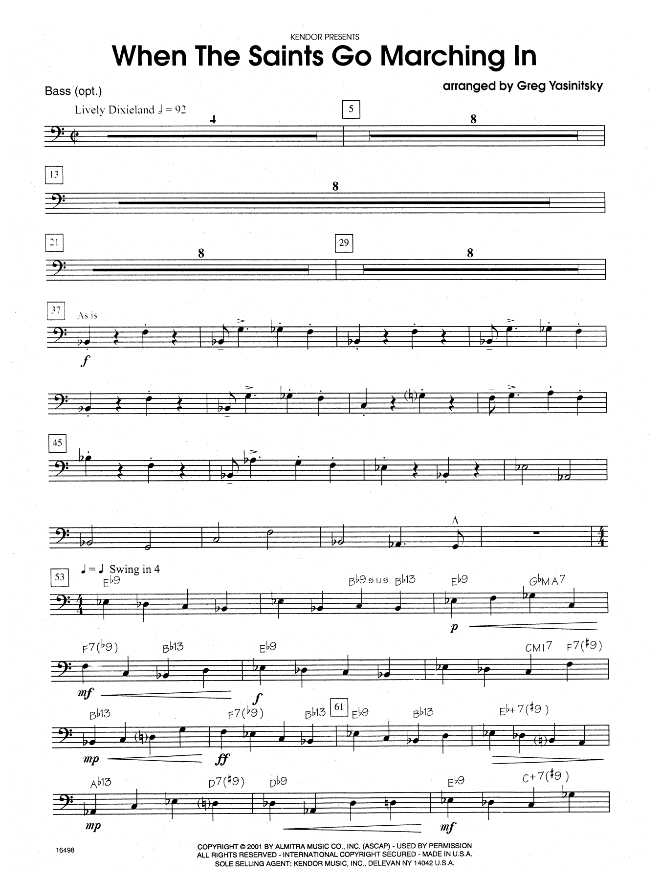 Gregory Yasinitsky When the Saints Go Marching In - Bass sheet music notes and chords. Download Printable PDF.