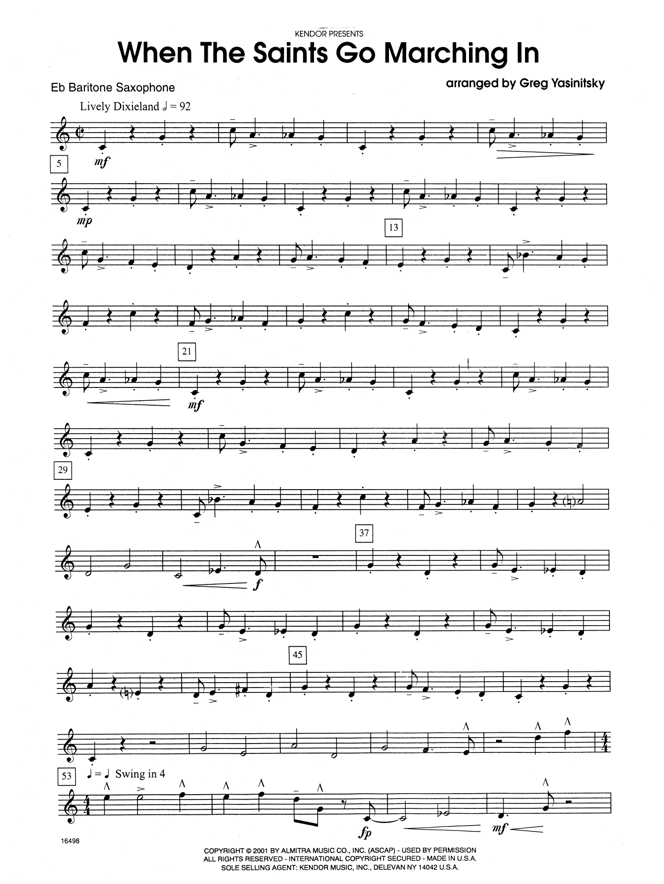 Gregory Yasinitsky When the Saints Go Marching In - Eb Baritone Saxophone sheet music notes and chords. Download Printable PDF.