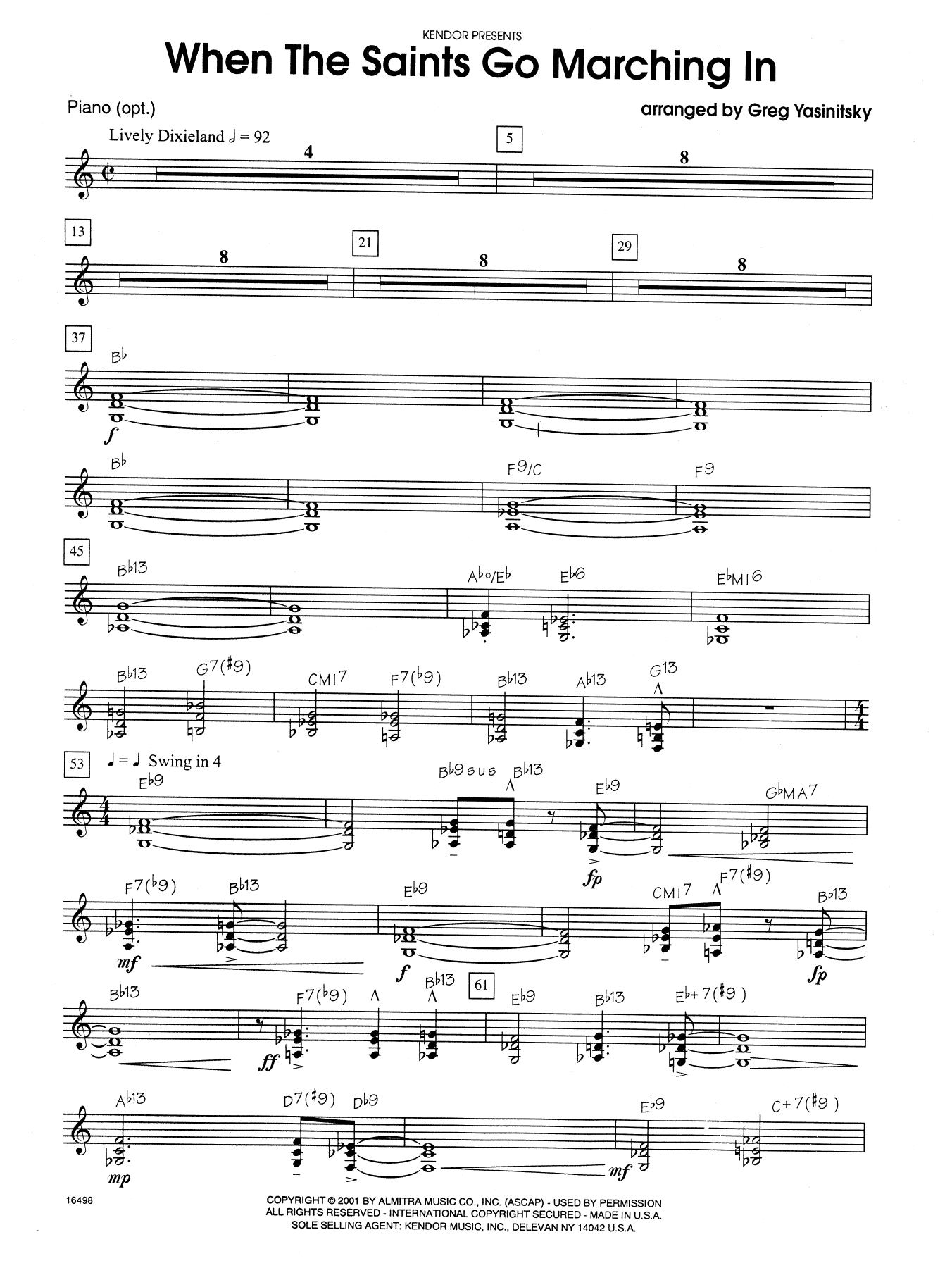 Gregory Yasinitsky When the Saints Go Marching In - Piano sheet music notes and chords. Download Printable PDF.