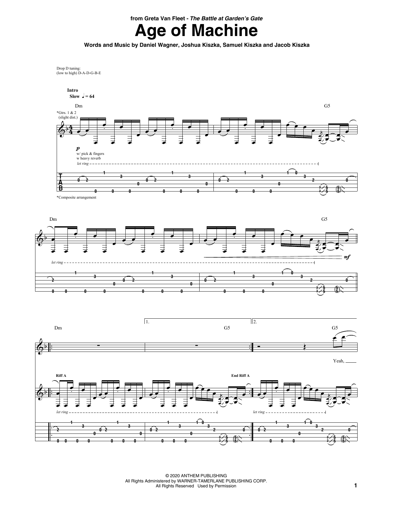 Greta Van Fleet Age Of Machine sheet music notes and chords arranged for Guitar Tab