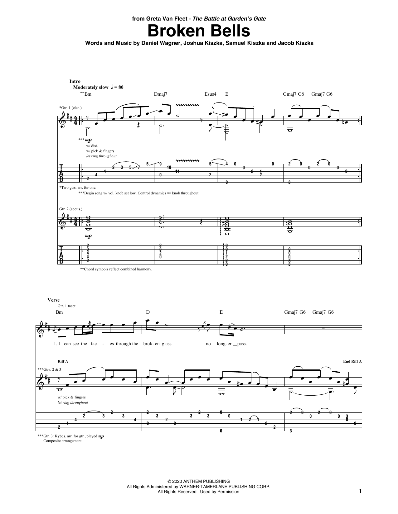 Greta Van Fleet Broken Bells sheet music notes and chords arranged for Guitar Tab
