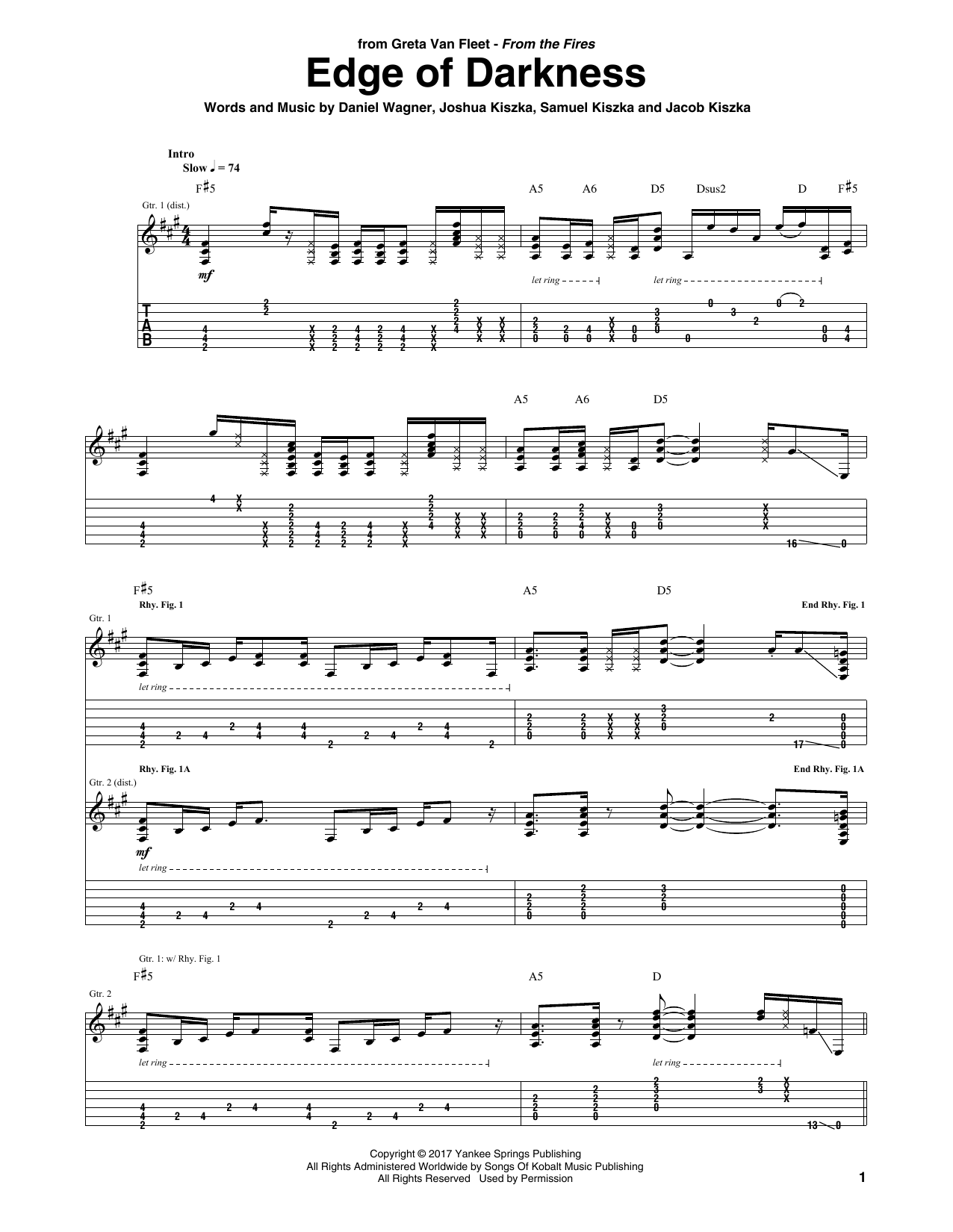 Greta Van Fleet Edge Of Darkness sheet music notes and chords arranged for Guitar Tab