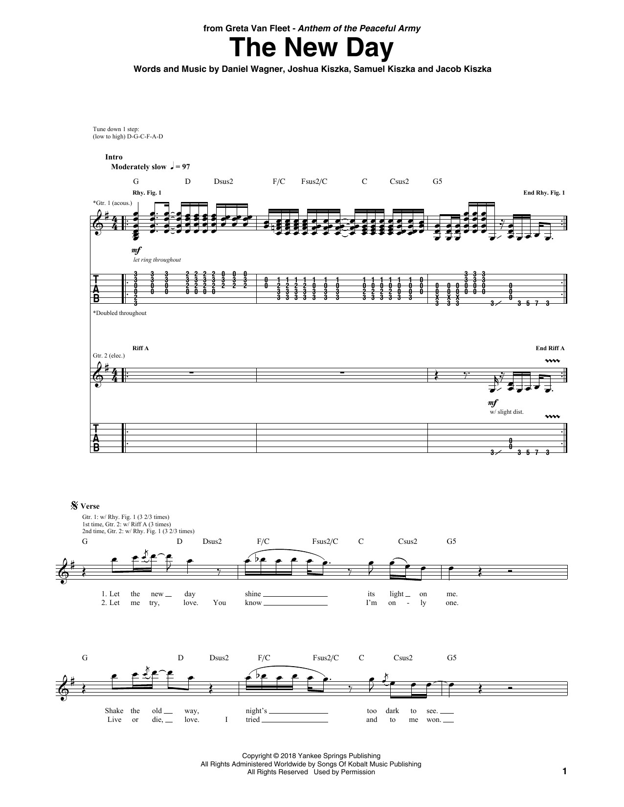 Greta Van Fleet The New Day sheet music notes and chords arranged for Guitar Tab