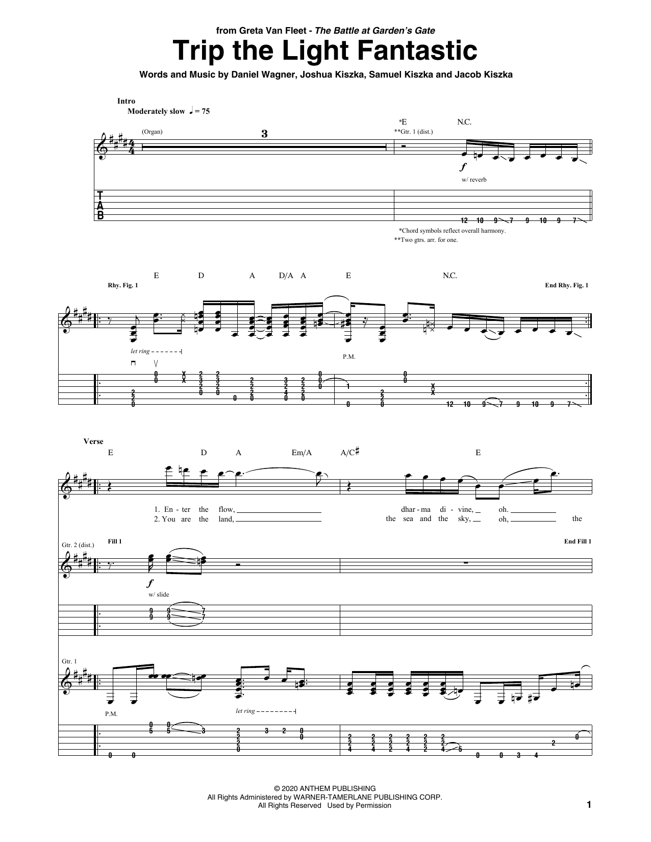 Greta Van Fleet Trip The Light Fantastic sheet music notes and chords arranged for Guitar Tab