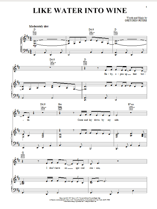 Gretchen Peters Like Water Into Wine sheet music notes and chords arranged for Piano, Vocal & Guitar Chords (Right-Hand Melody)
