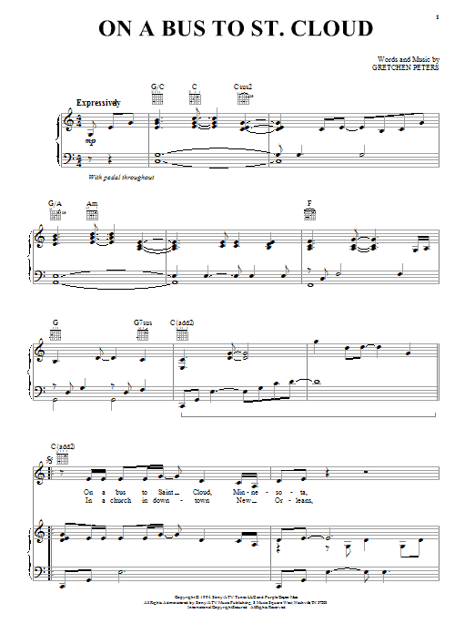 Gretchen Peters On A Bus To St. Cloud sheet music notes and chords arranged for Piano, Vocal & Guitar Chords (Right-Hand Melody)