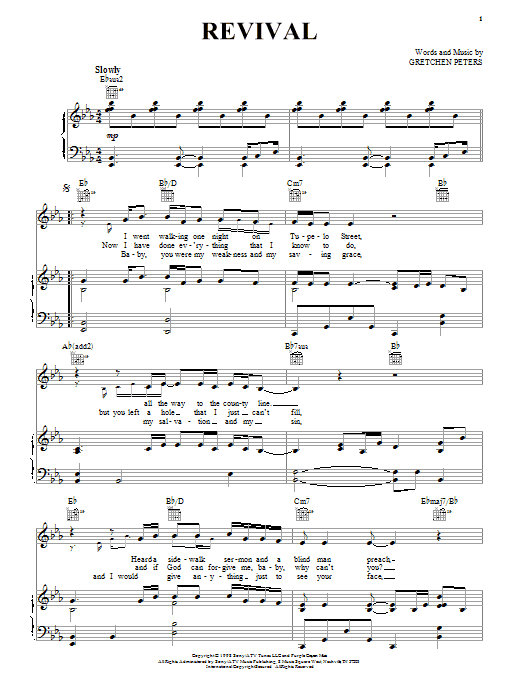 Gretchen Peters Revival sheet music notes and chords arranged for Piano, Vocal & Guitar Chords (Right-Hand Melody)