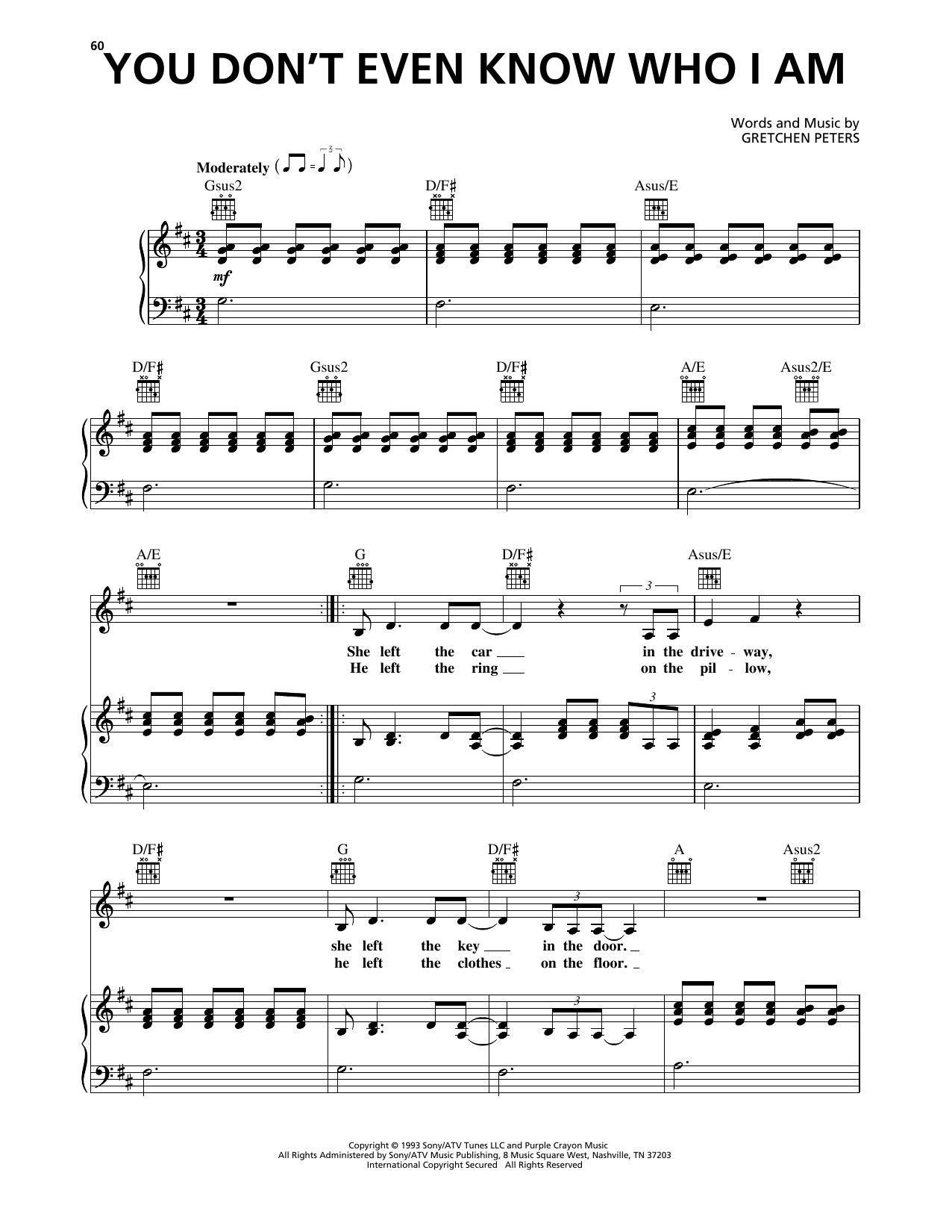 Gretchen Peters You Don't Even Know Who I Am sheet music notes and chords arranged for Piano, Vocal & Guitar Chords (Right-Hand Melody)