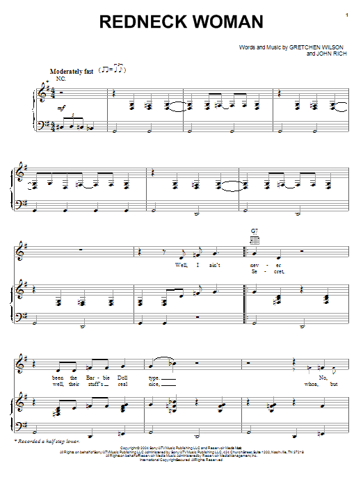 Gretchen Wilson Redneck Woman sheet music notes and chords arranged for Lead Sheet / Fake Book