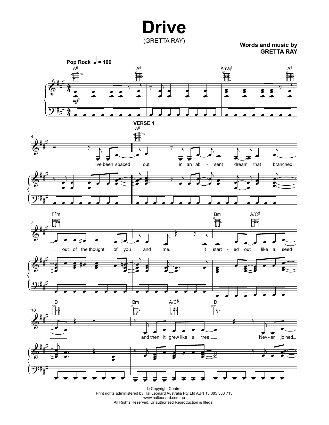 Gretta Ray Drive sheet music notes and chords arranged for Piano, Vocal & Guitar Chords (Right-Hand Melody)