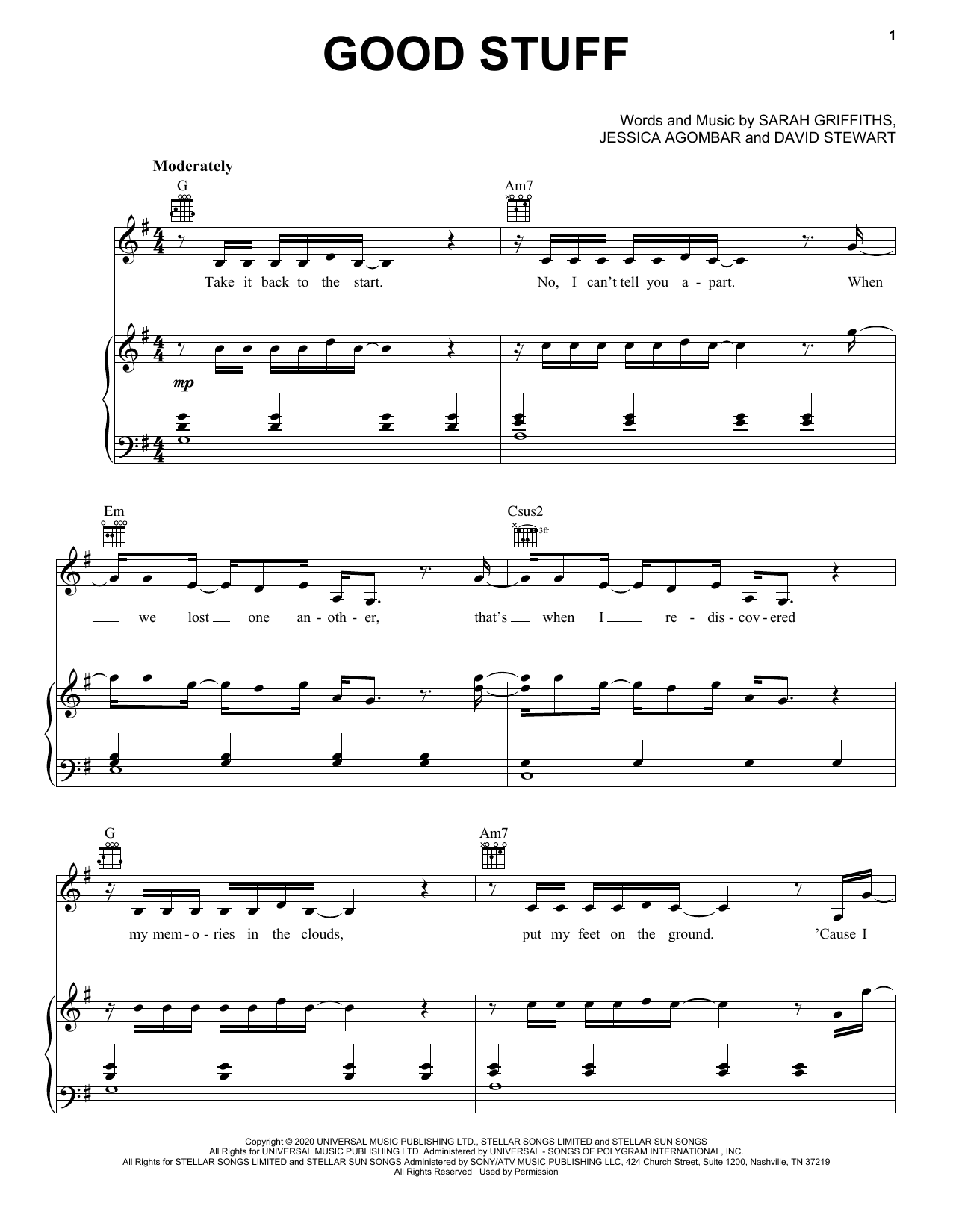 Griff Good Stuff sheet music notes and chords arranged for Piano, Vocal & Guitar Chords (Right-Hand Melody)