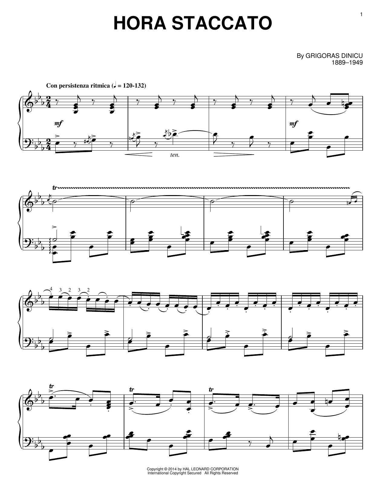 Grigoras Dinicu Hora Staccato sheet music notes and chords arranged for Piano Solo