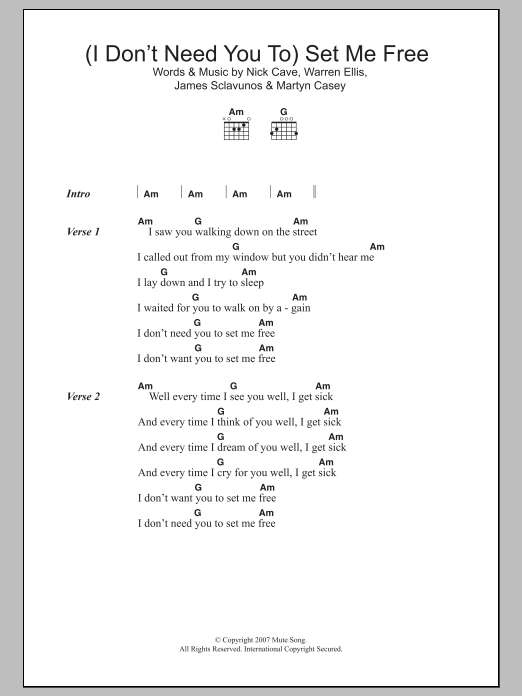 Grinderman (I Don't Need You To) Set Me Free sheet music notes and chords arranged for Guitar Chords/Lyrics