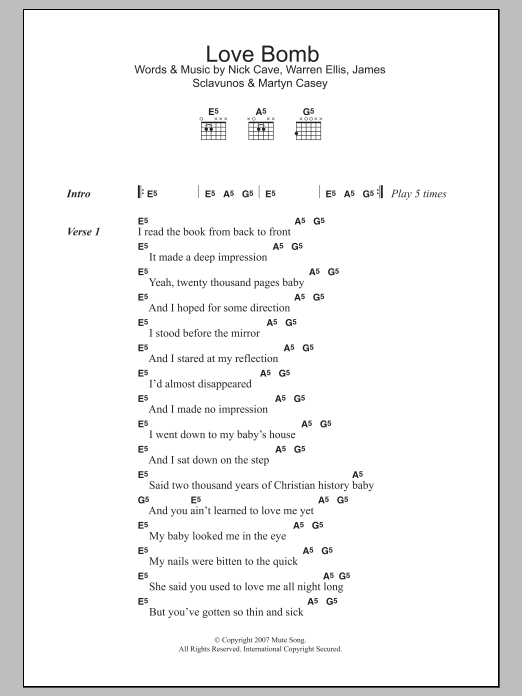 Grinderman Love Bomb sheet music notes and chords arranged for Guitar Chords/Lyrics