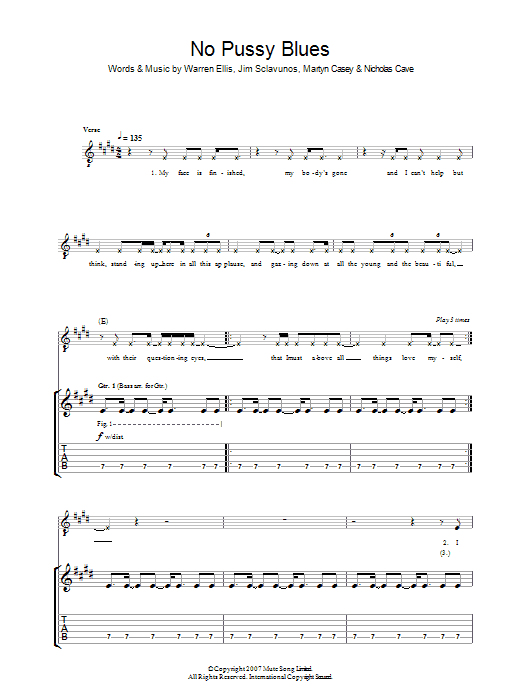 Grinderman No Pussy Blues sheet music notes and chords arranged for Guitar Tab
