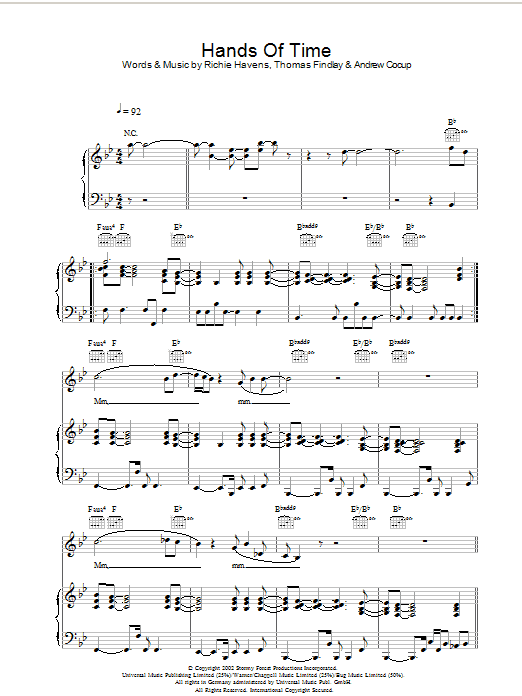 Groove Armada Hands Of Time sheet music notes and chords arranged for Piano, Vocal & Guitar Chords